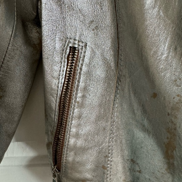 NWOT GIMO'S Cropped Leather Biker Jacket,  XS Silver Distressed LEATHER, - Picture 5 of 9